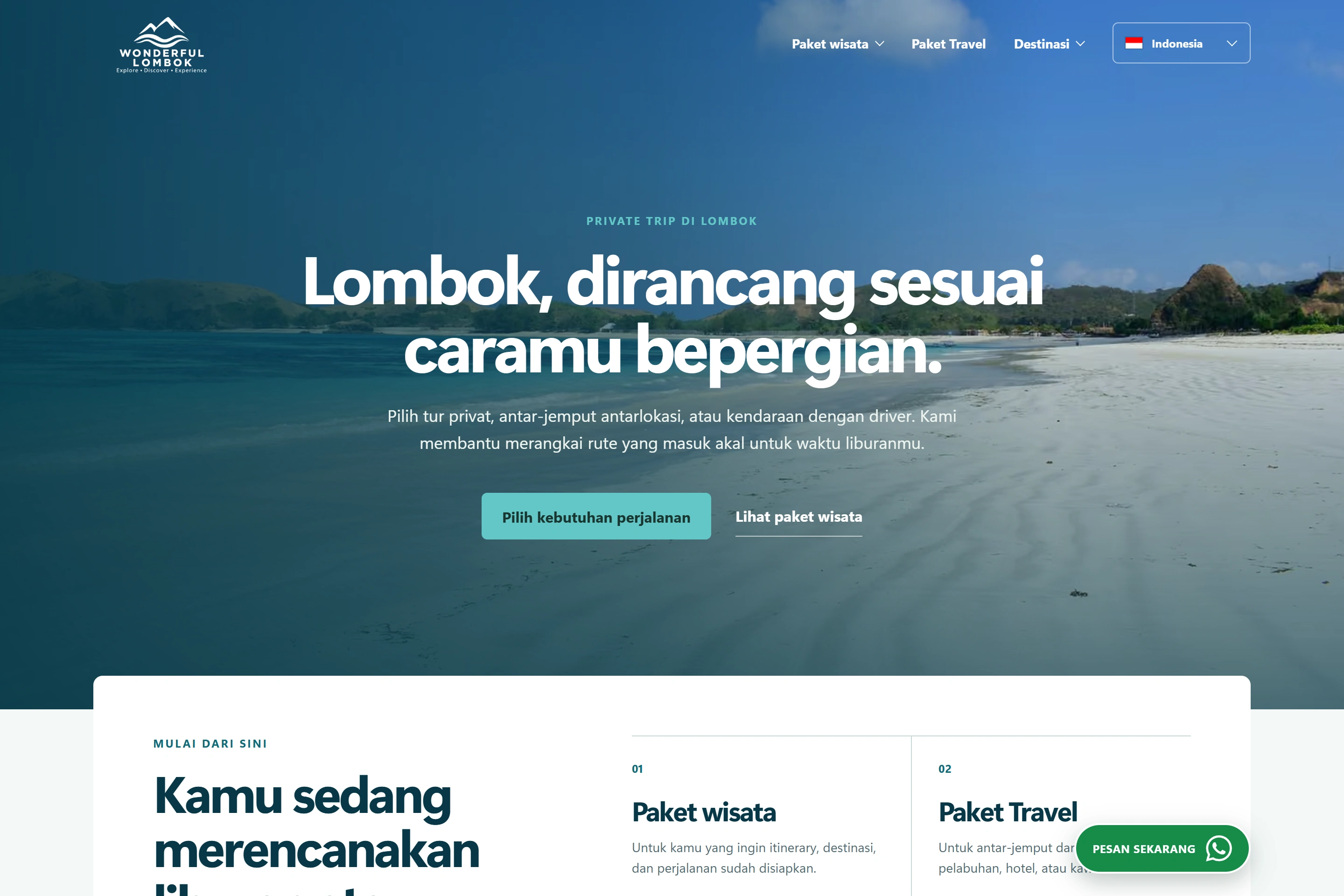 Wonderful Lombok tour website and beach destination homepage